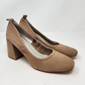 1 State Madene Tan Brown Leather Pumps Heels Size 9 M Block Heel Square Toe